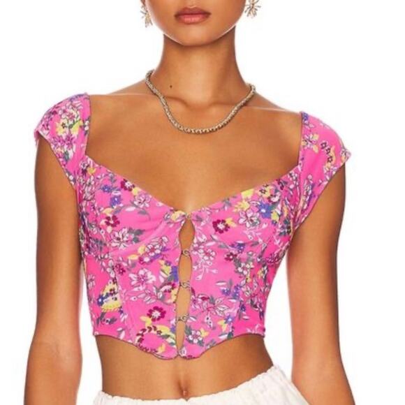 NWT AFRM Myla Corset Crop Top in Pink Paisley Floral Size Large Fairy Castlecore - Picture 1 of 8